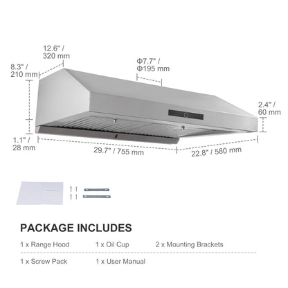 Stainless Steel Range Hood with Dual Motors for Kitchen Storage