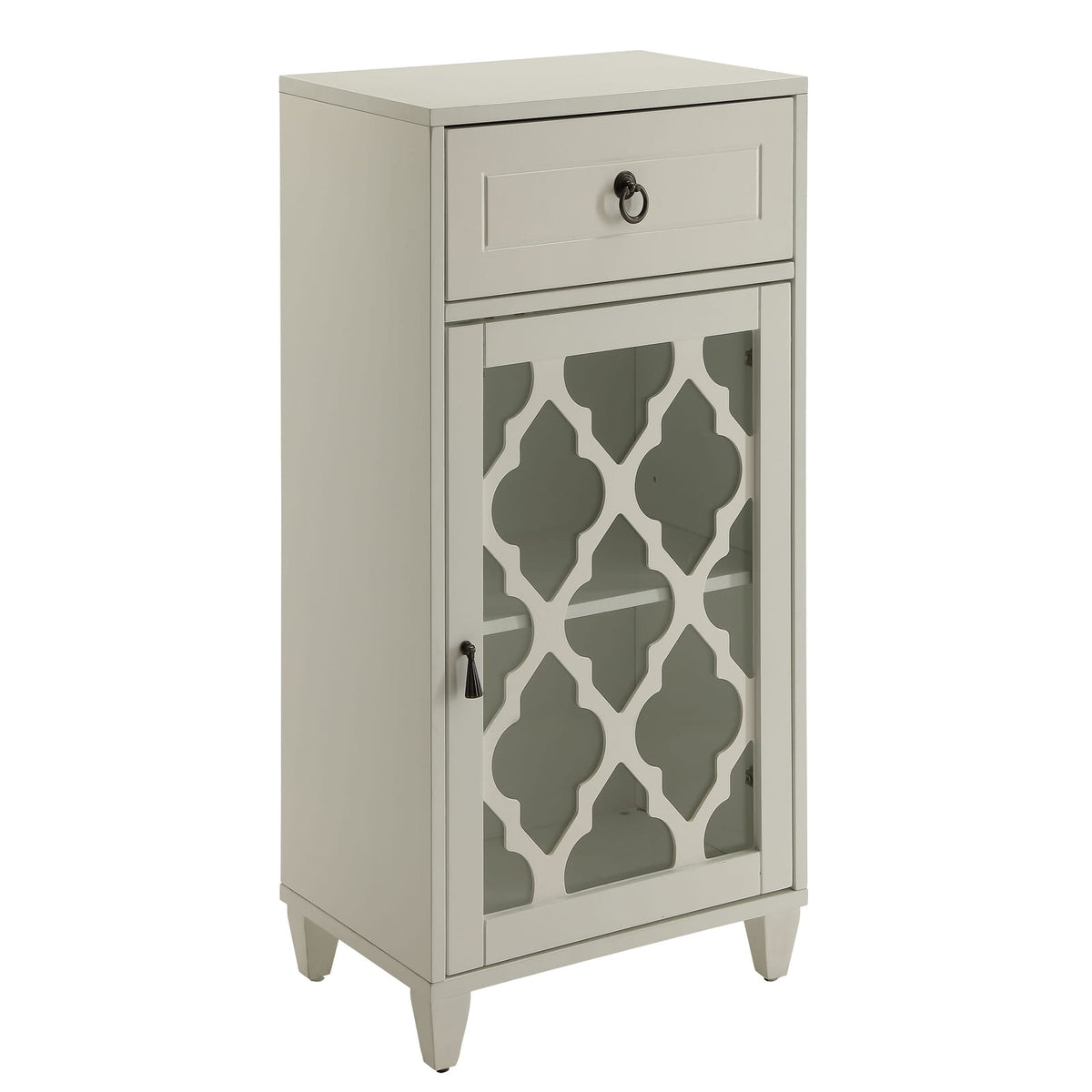 White Side Table with Drawer and Door - Compact Design for Living Room