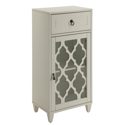 White Side Table with Drawer and Door - Compact Design for Living Room