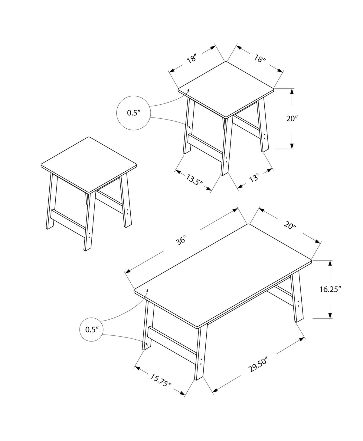 3 Piece Espresso Table Set - Coffee & End Tables