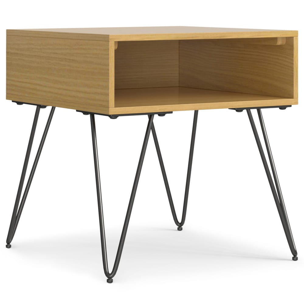 22" Oak Wood End Table with Storage Shelves for Living Room