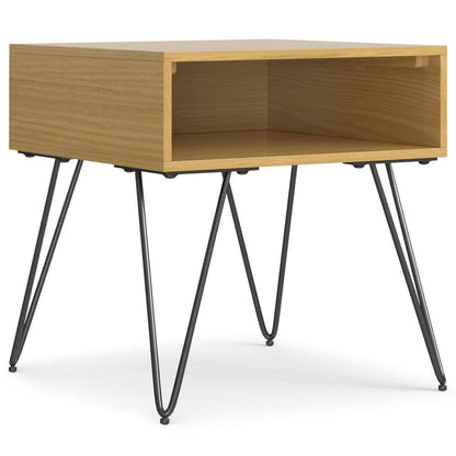 22" Oak Wood End Table with Storage Shelves for Living Room