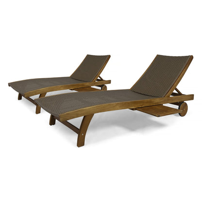 Brown Acacia Wood Chaise Lounge Set - 2 Piece Outdoor Patio Seating