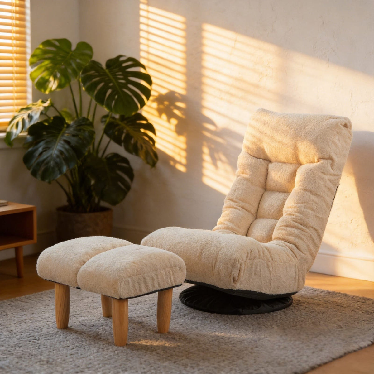 White Cotton Lazy Sofa Chair with Adjustable Back for Ultimate Comfort