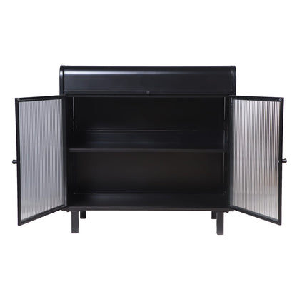 Antique Black Sideboard Buffet Cabinet - Steel & Glass Storage