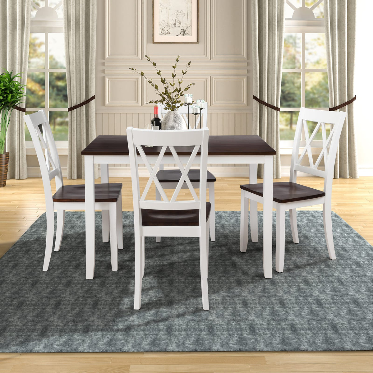 Espresso White Rectangular Dining Table Set 5 Piece