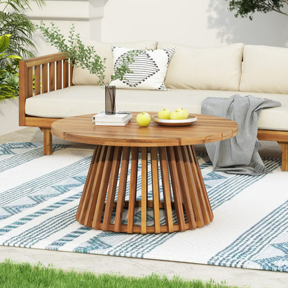 Light Gray Acacia Wood Patio Daybed & Coffee Table Set - 3 Seater Outdoor Furniture