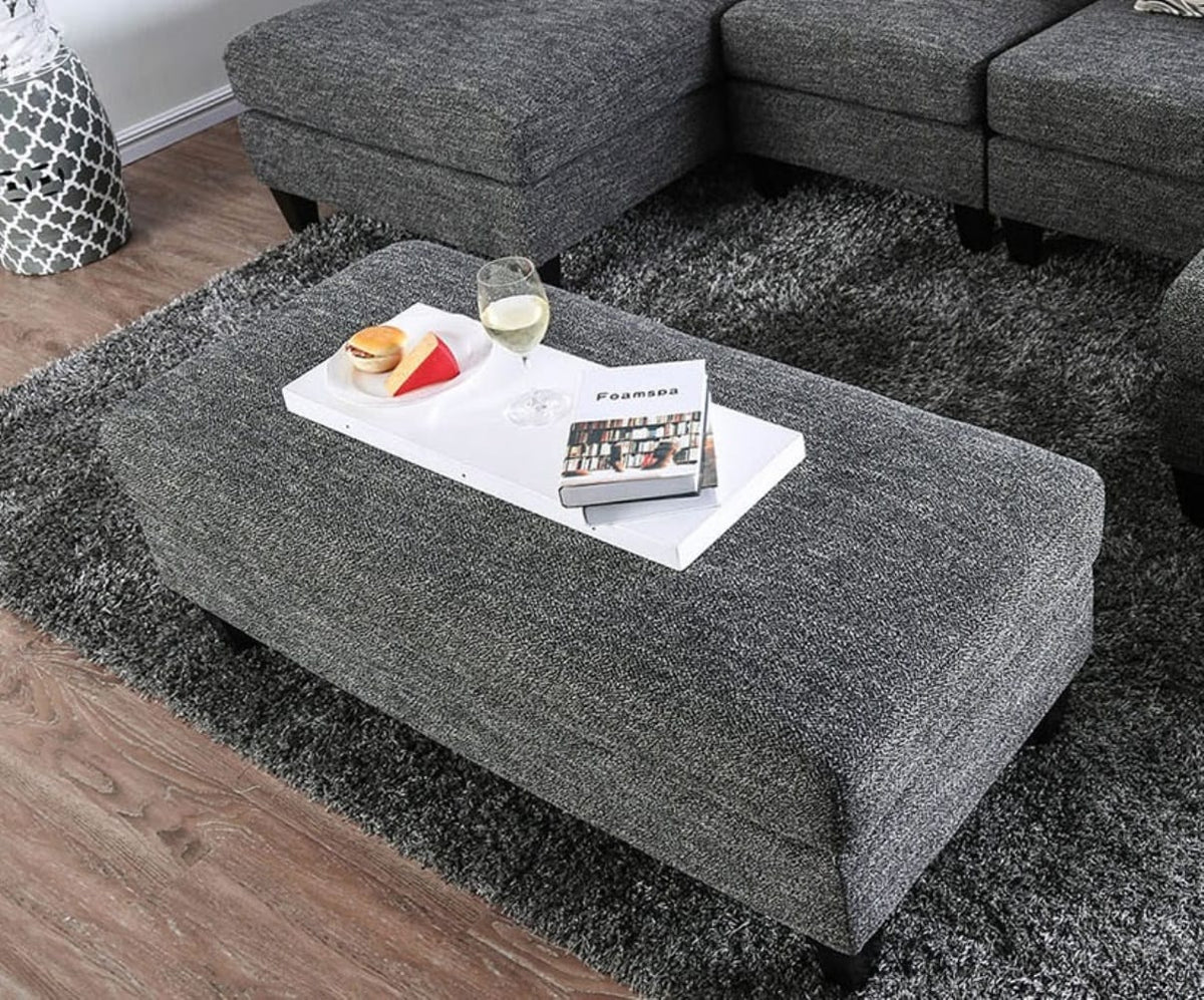 Contemporary Gray Chenille Ottoman - Plush Living Room Accent