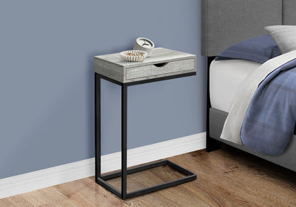 Grey C-Shaped Accent Table with Storage Drawer