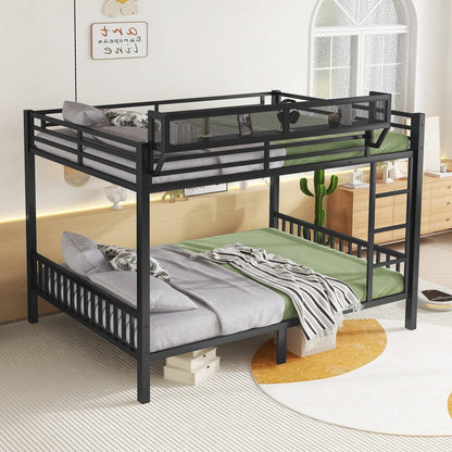 Queen Over Queen Metal Bunk Bed - Black Frame for Bedroom