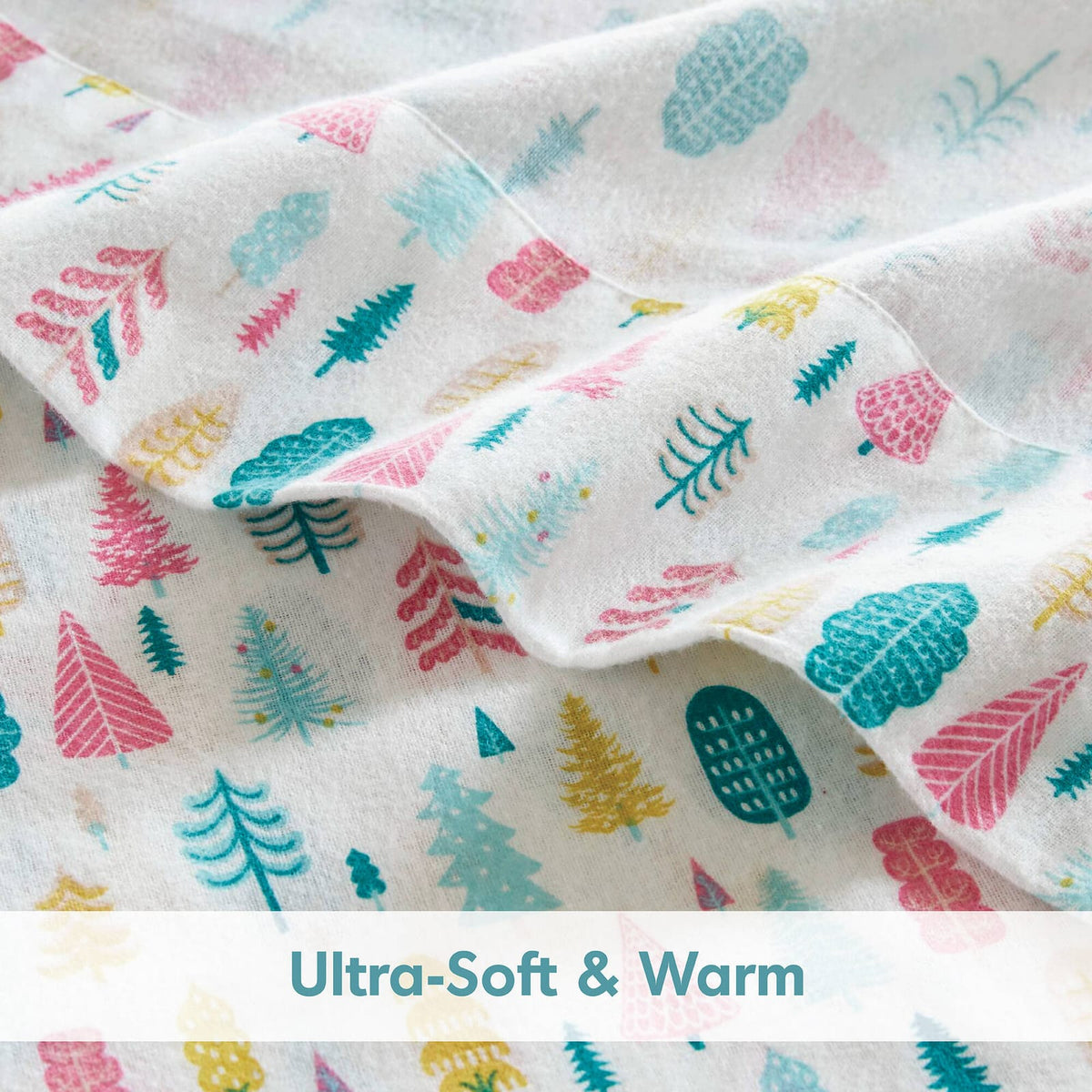 Queen Cotton Sheet Set Multicolor Holiday Trees