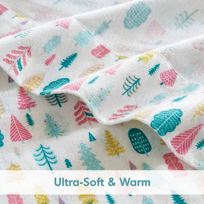 Queen Cotton Sheet Set Multicolor Holiday Trees