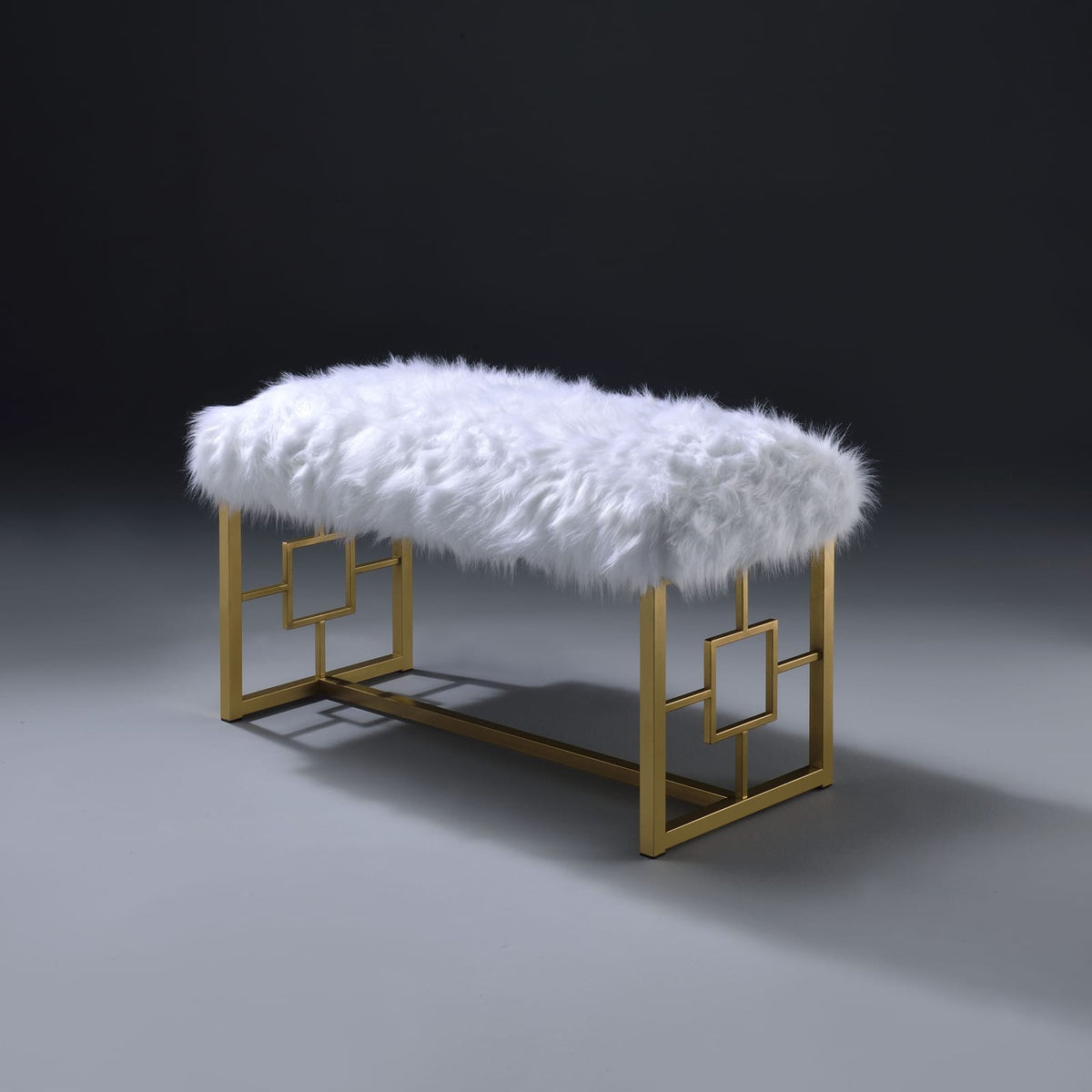 White Gold Fabric Metal Bedroom Bench