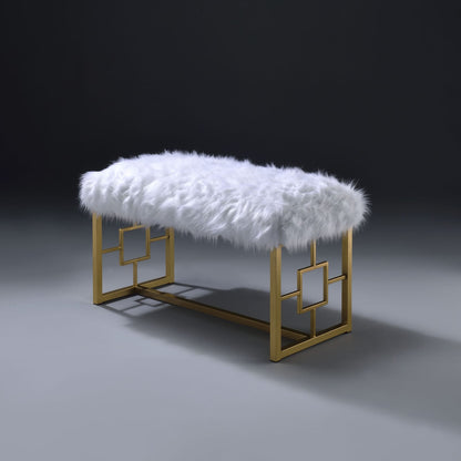 White Gold Fabric Metal Bedroom Bench