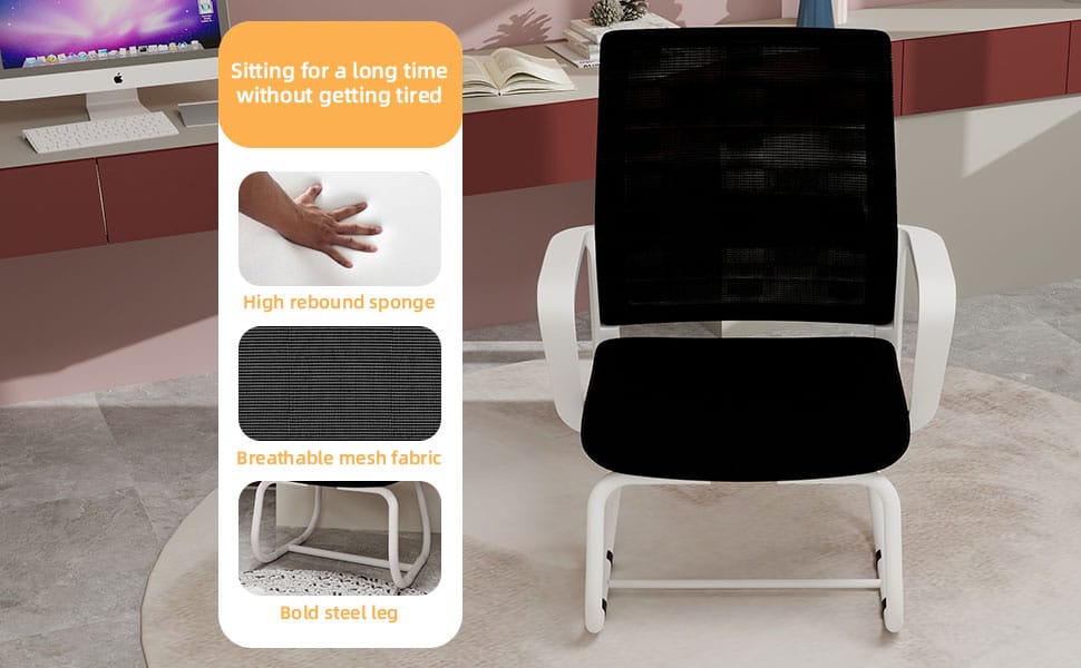White Black Office Chair Mesh Back, Iron Frame, 23"L