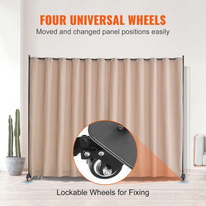 Light Tan Portable Room Divider with Wheels for Bedroom Privacy