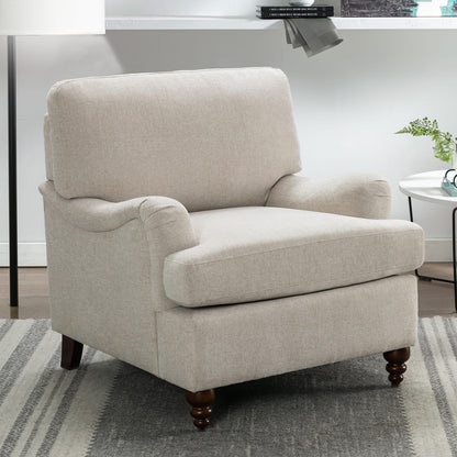 Light Beige Polyester Arm Chair - 35.5" Seat for Living Room