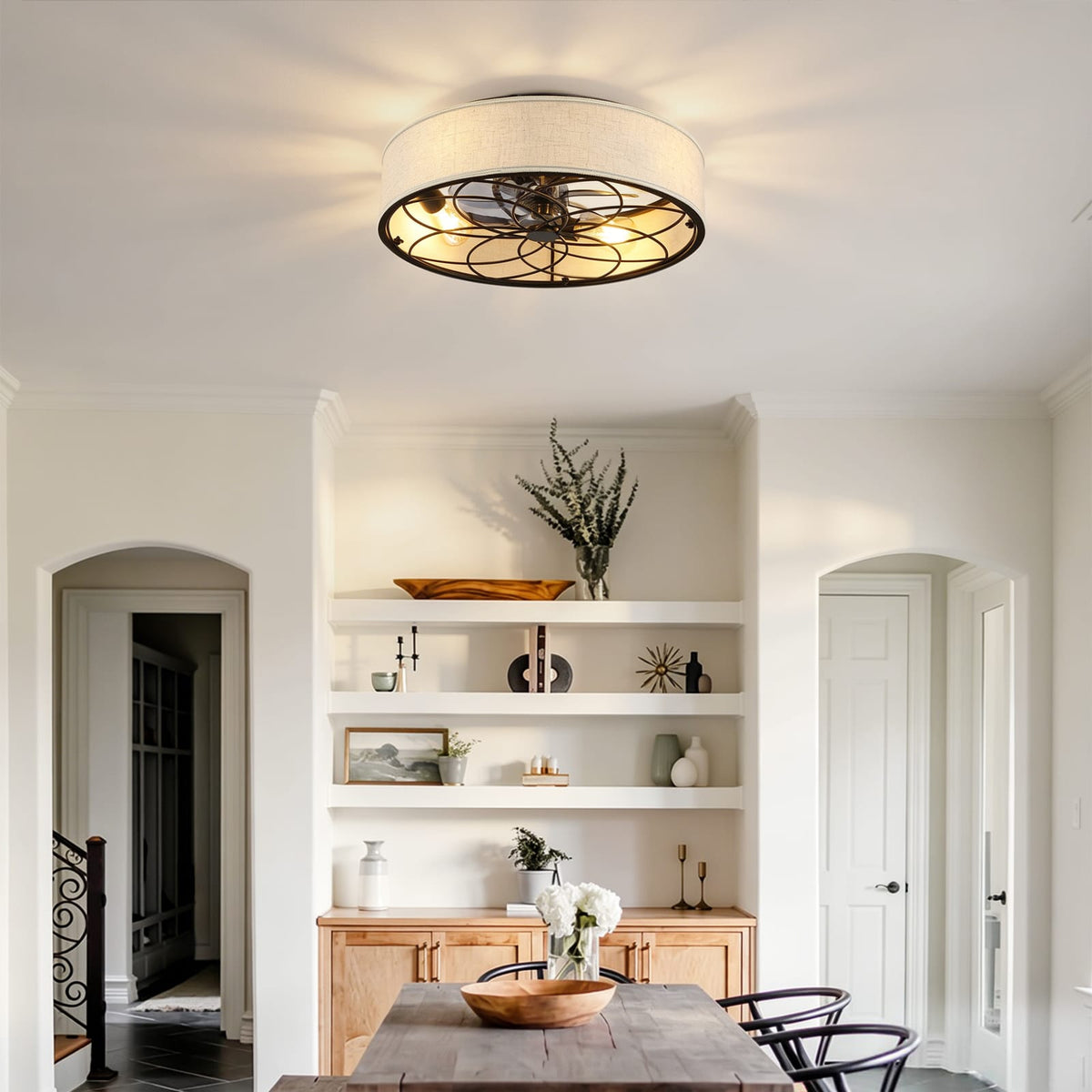 20 Inch Black Farmhouse Ceiling Fan with Lights - Remote Control