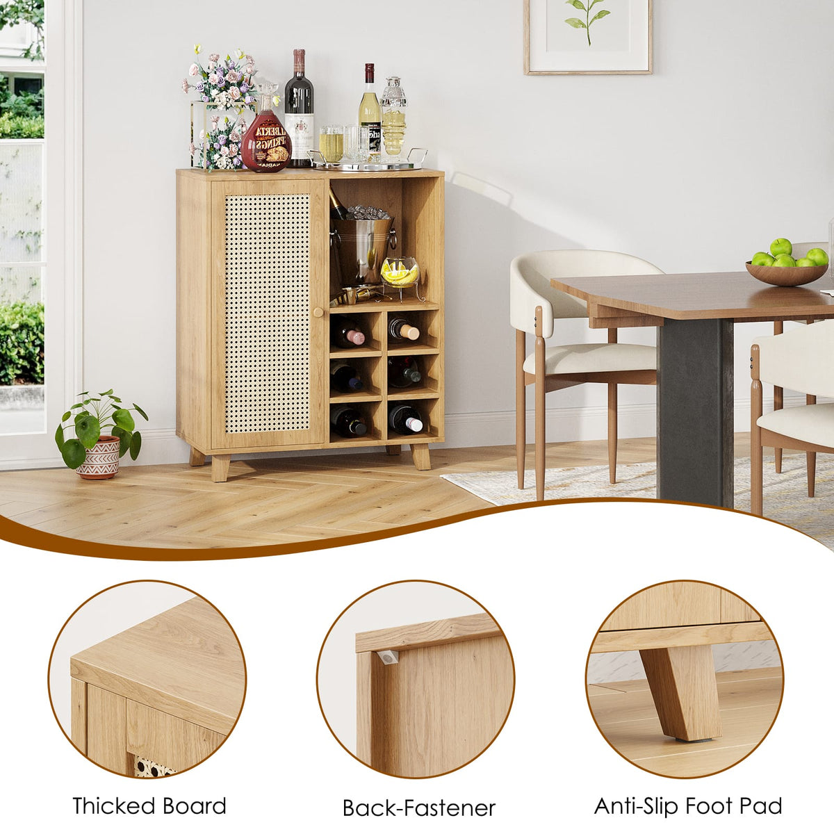 34 Inch Rattan Sideboard Cabinet with Wine Racks