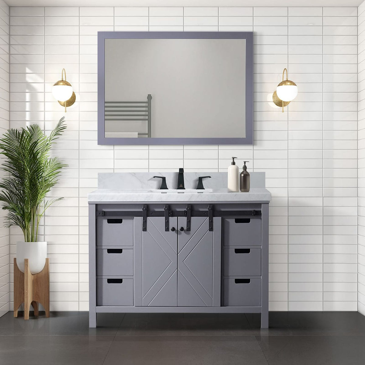 48 Inch Dark Grey Bathroom Vanity Cabinet with Storage Drawers