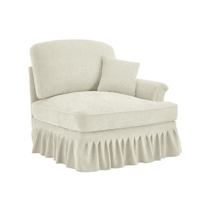 Beige White Chenille 1 Seat Sofa with Pillow for Living Room