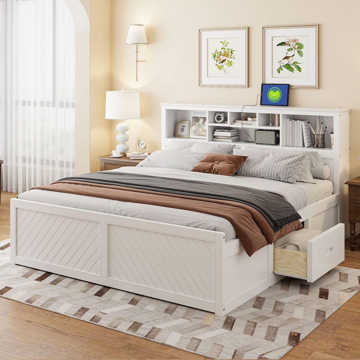 King Size White Wood Platform Bed Frame