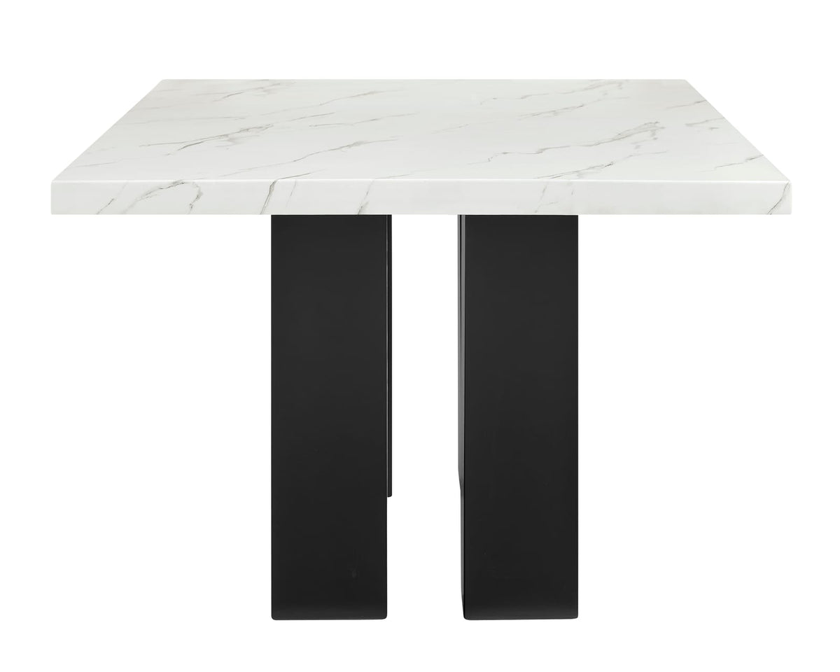 Contemporary Rectangular Dining Table with White Marble Top and Dark Wood Base
