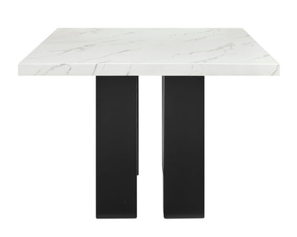 Contemporary Rectangular Dining Table with White Marble Top and Dark Wood Base