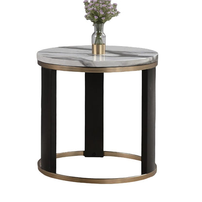 Contemporary Round End Table - Black, Gold, White Marble Top