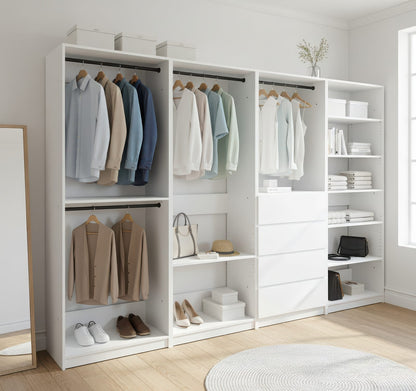 White Wood Walk-In Closet System - 5 Modular Units for Bedroom