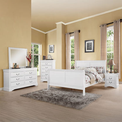 White Wood Nightstand with 2 Drawers - Classic Bedroom Furniture