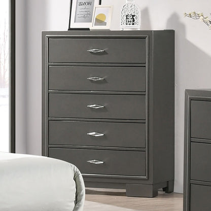 Contemporary Metallic Grey Solid Wood Dresser Chest 5 Drawers