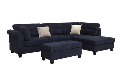 Domenico 100"W Black Fabric Sectional Sofa - Storage Ottoman Included