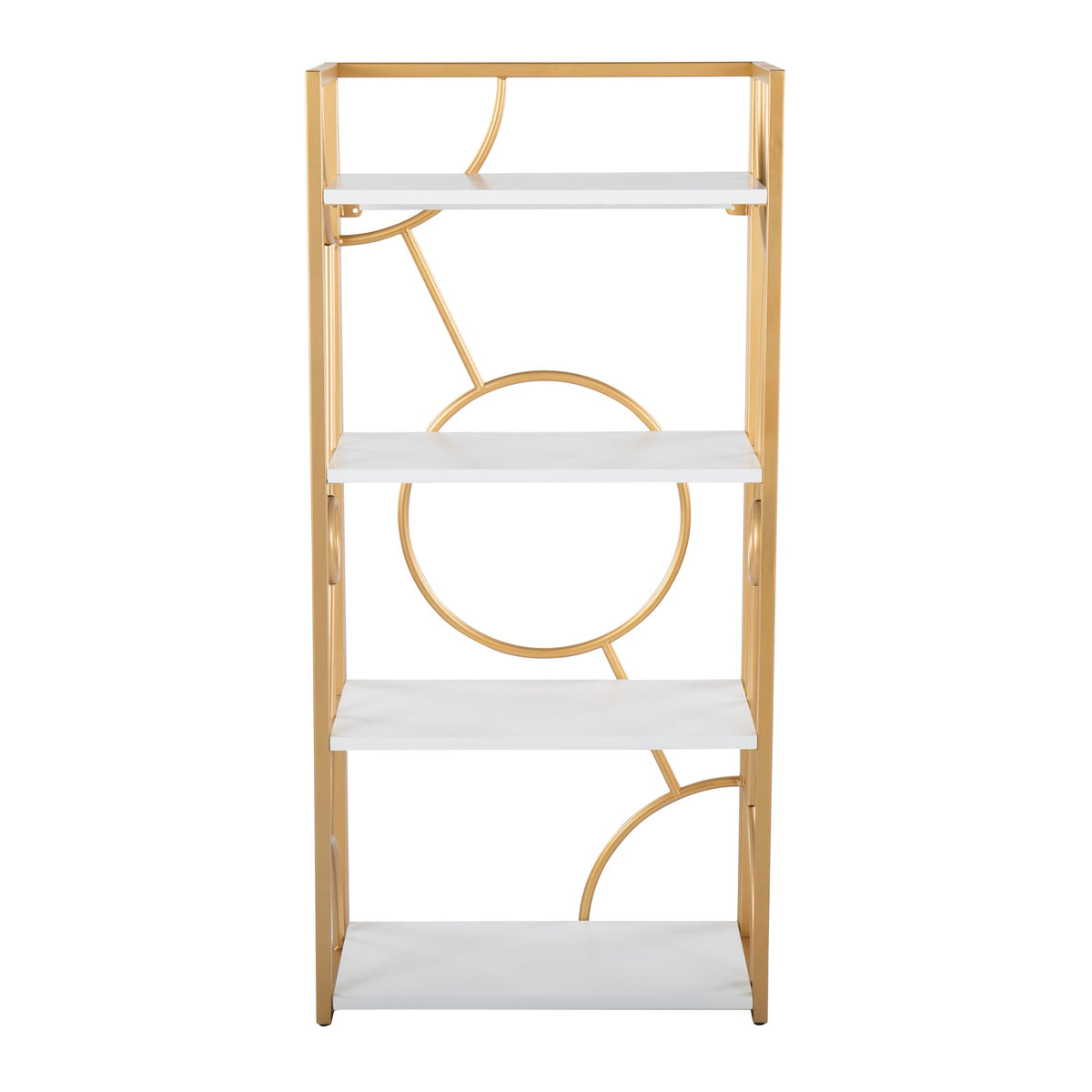 Contemporary White Bookcase - Gold Metal Shelving Unit
