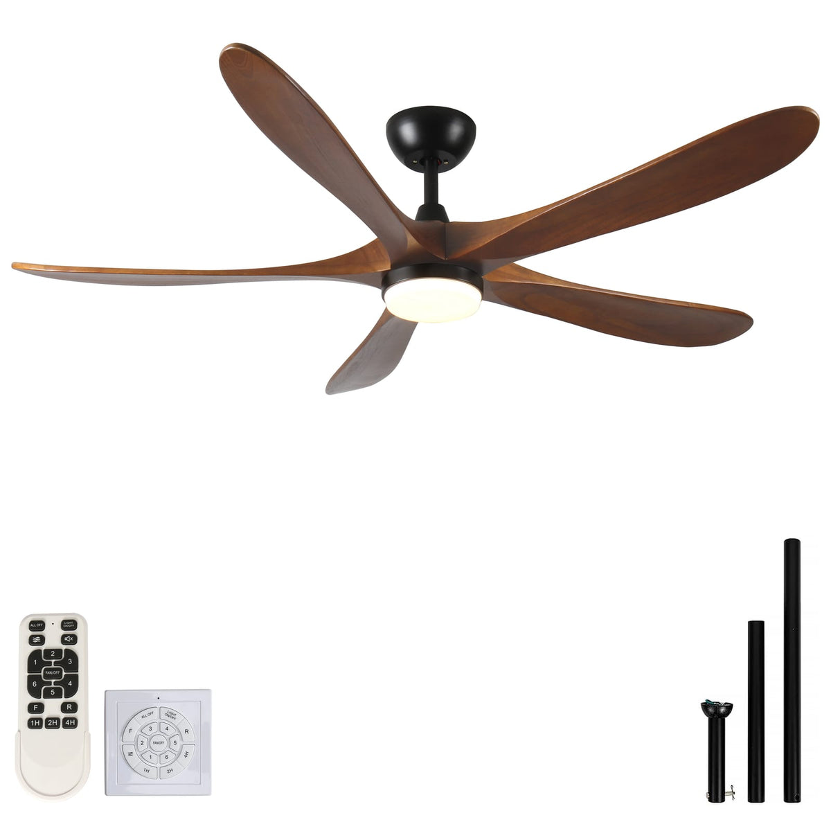 62 Inch Solid Wood Ceiling Fan with Light Antique Brown
