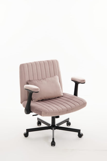 Pink Velvet Criss Cross Office Chair with Wheels for Home Office Comfort