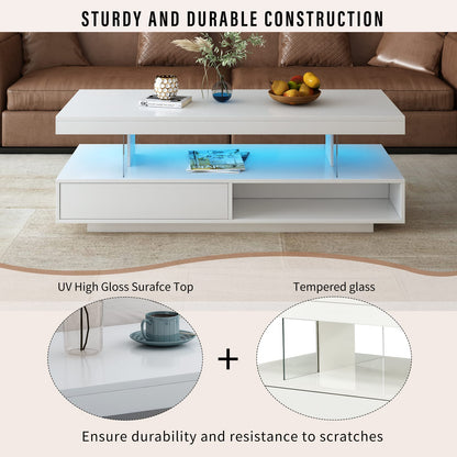 White LED Coffee Table with Storage Drawers