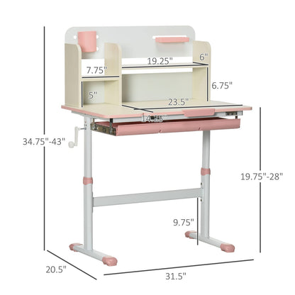 Pink Kids Study Desk - Height Adjustable Writing Table