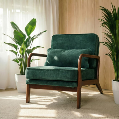 Mid-Century Modern Lounge Chair, Dark Green Polyester - Accent Chair for Living Room