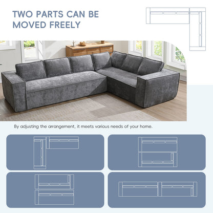 6 Seat Gray Chenille Sectional Sofa - No Assembly Required for Living Room