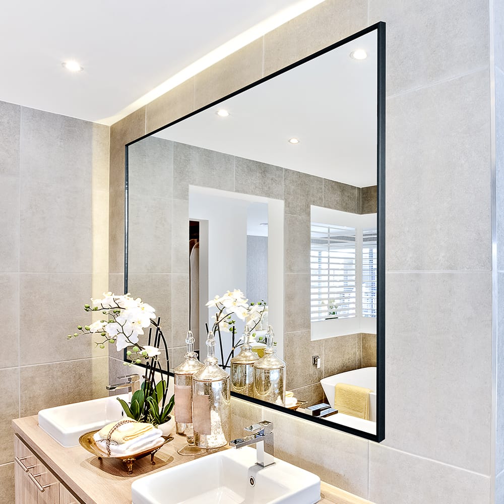 36x24 Inch Modern Black Bathroom Mirror - Glass & Aluminum Frame