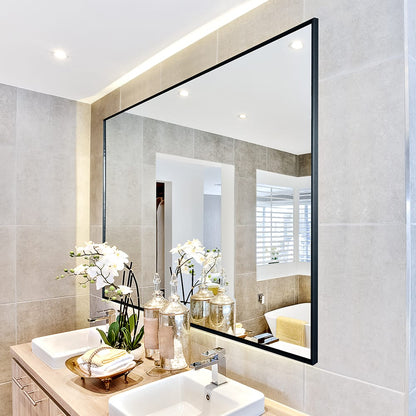 36x24 Inch Modern Black Bathroom Mirror - Glass & Aluminum Frame