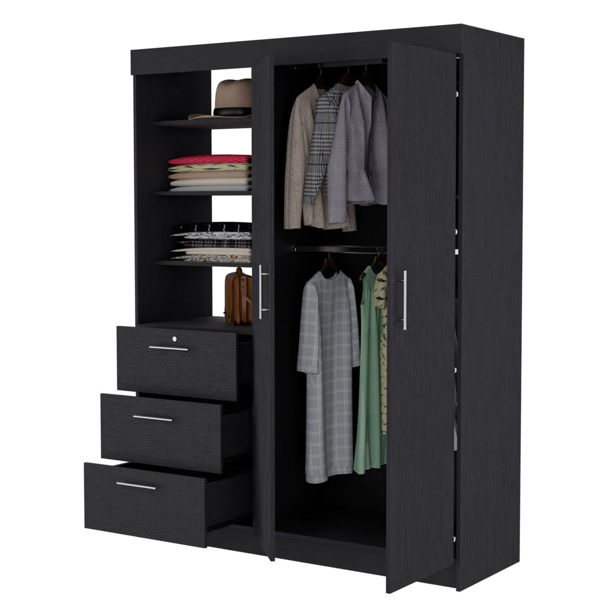 Wenge 3-Drawer Armoire - Bedroom Storage Furniture