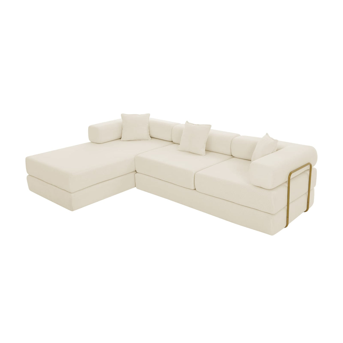 Beige Corduroy Sectional Sofa - 108" Modular Sofa Bed for Living Room