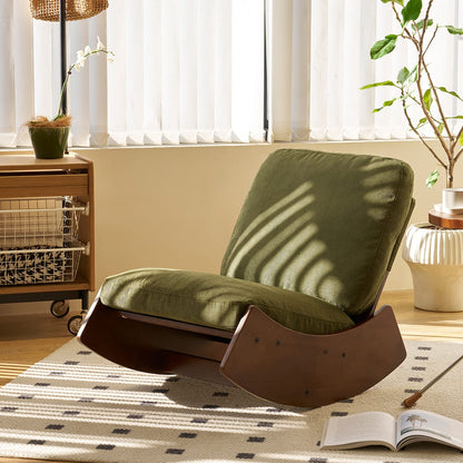 Comfortable Green Glider Rocking Chair - Fabric & Wood Frame for Living Room