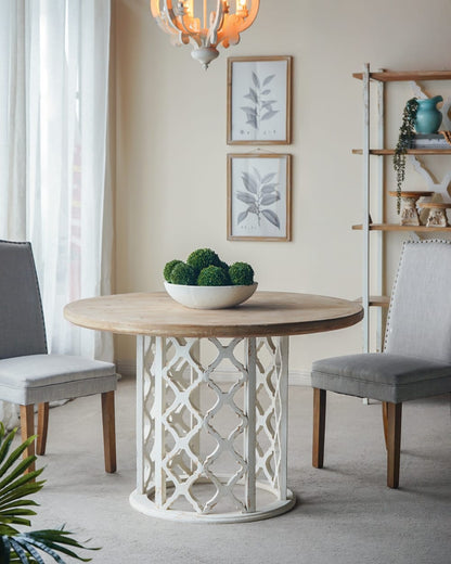47" Round Brown Wood Dining Table - Farmhouse Style