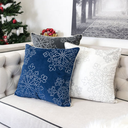 Blue Velvet Snowflake Throw Pillow Set 20x20