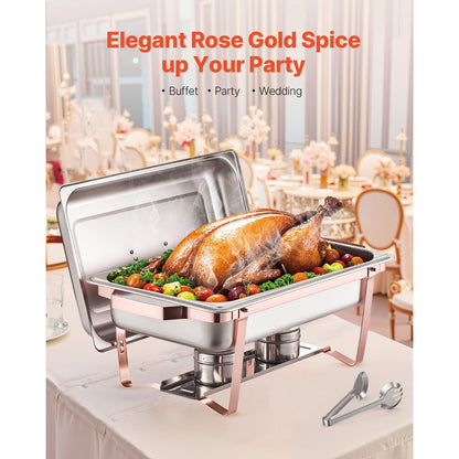 Rose Gold Stainless Steel Chafing Dish Set 8 Qt