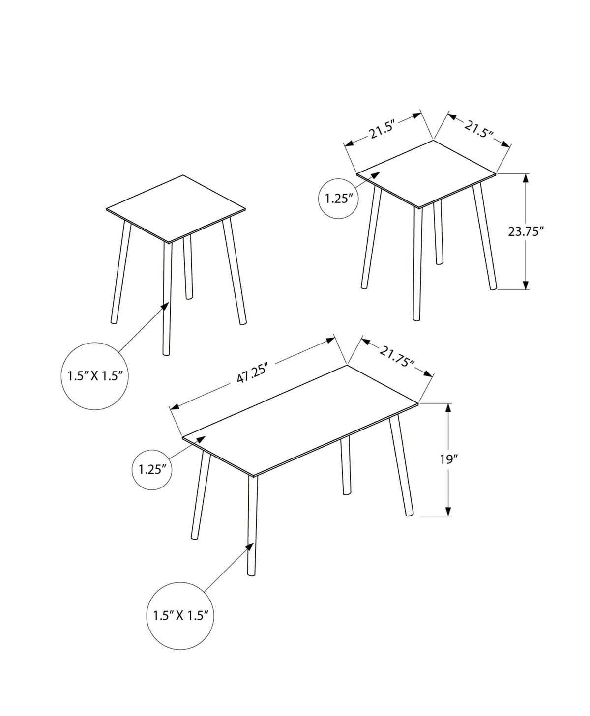 3-Piece Walnut Accent Table Set - Coffee & End Tables for Living Room