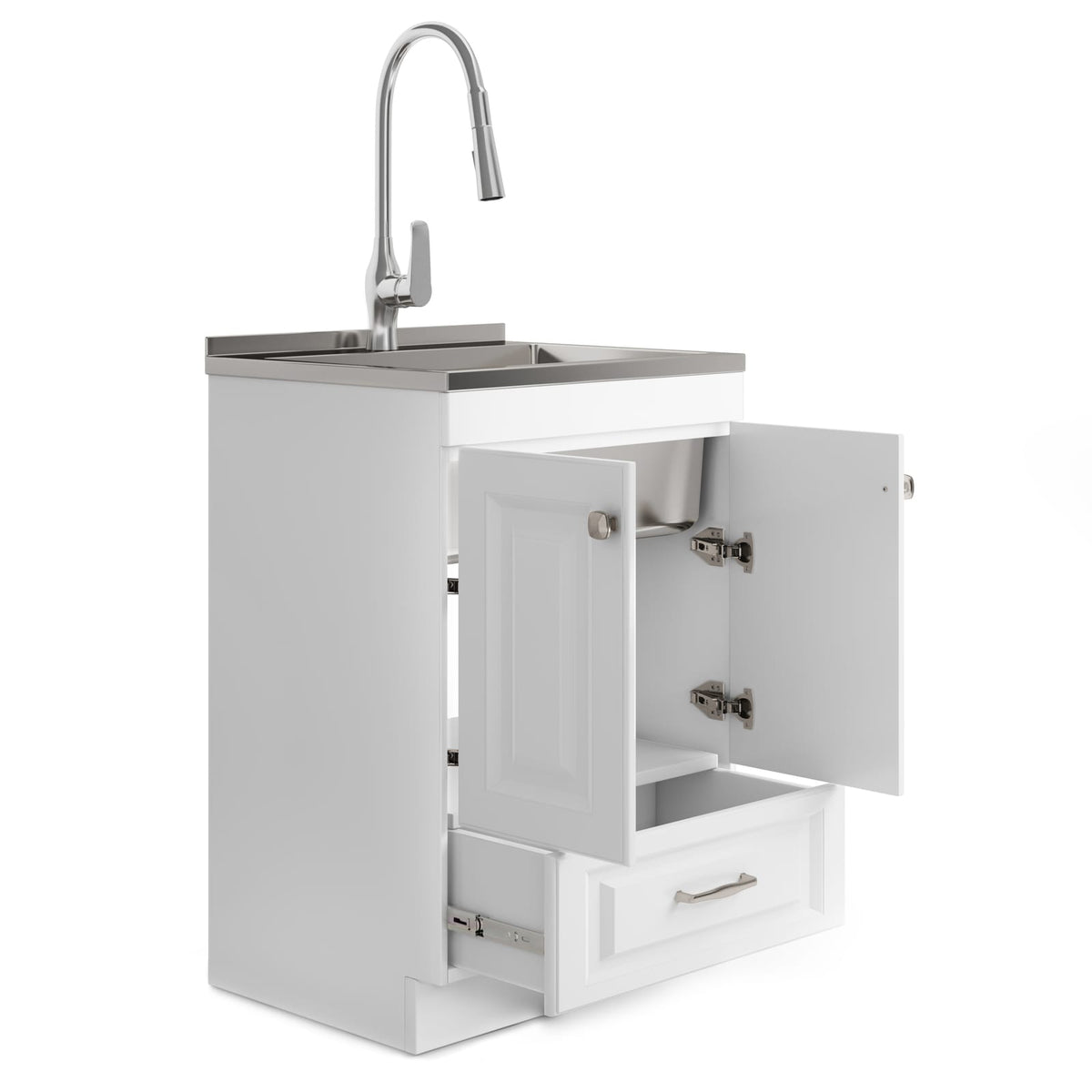 White Shaker Bathroom Vanity Cabinet with Integrated Sink
